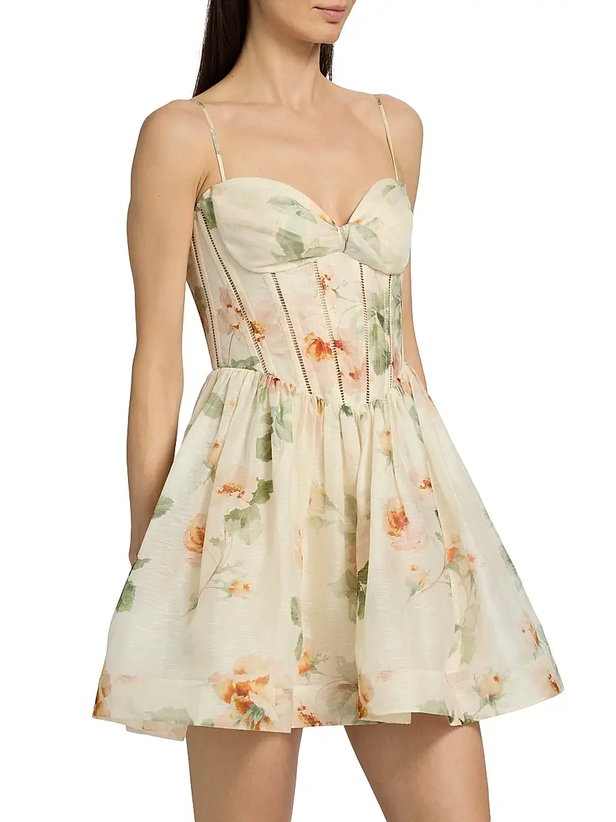 Zimmermann Women's Carousel Floral Linen-Silk Corset Minidress | Thumbnail 4 Zimmermann Women's Carousel Floral Linen-Silk Corset Minidress | Thumbnail 4