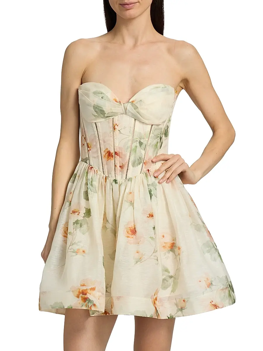 Zimmermann Women's Carousel Floral Linen-Silk Corset Minidress | Thumbnail 6 Zimmermann Women's Carousel Floral Linen-Silk Corset Minidress | Thumbnail 6