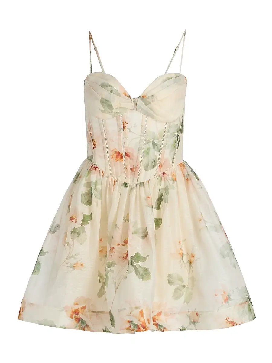 Zimmermann Women's Carousel Floral Linen-Silk Corset Minidress