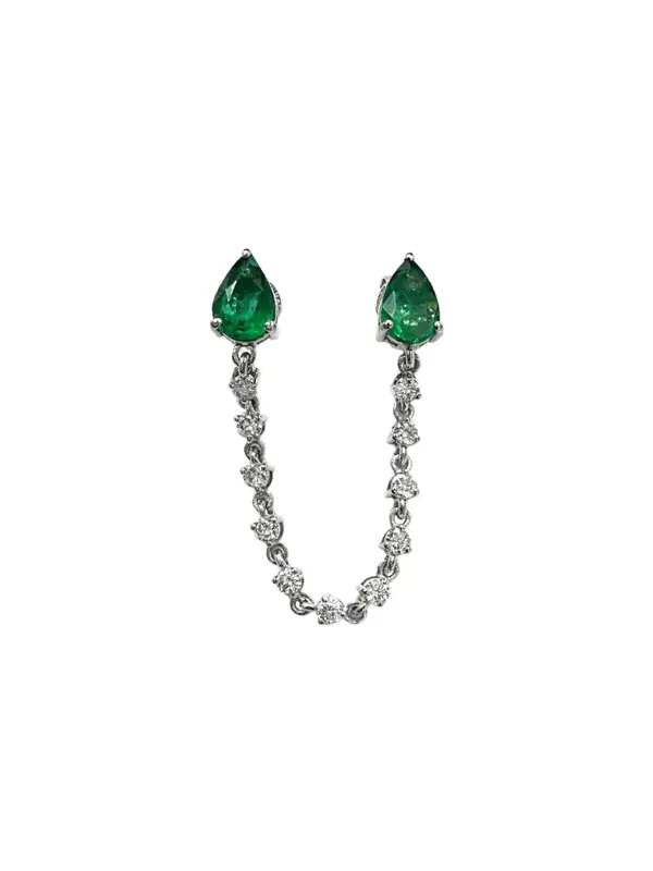 Wish Fine Jewelry 1.41ct Diamond Emerald 18K Gold Pear Chain Link Single Earring