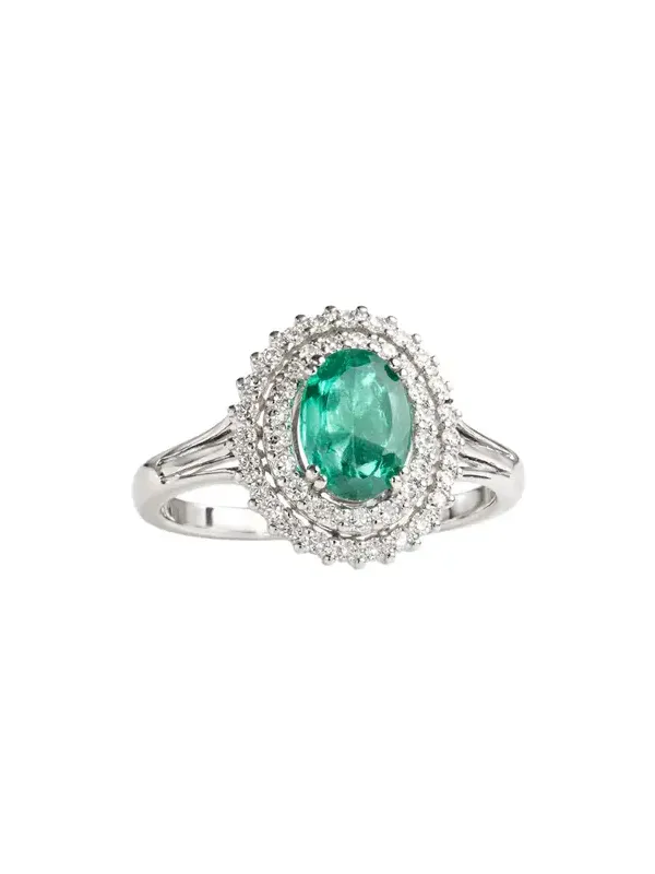 1.71ct Diamond Emerald 18K Gold Halo Ring