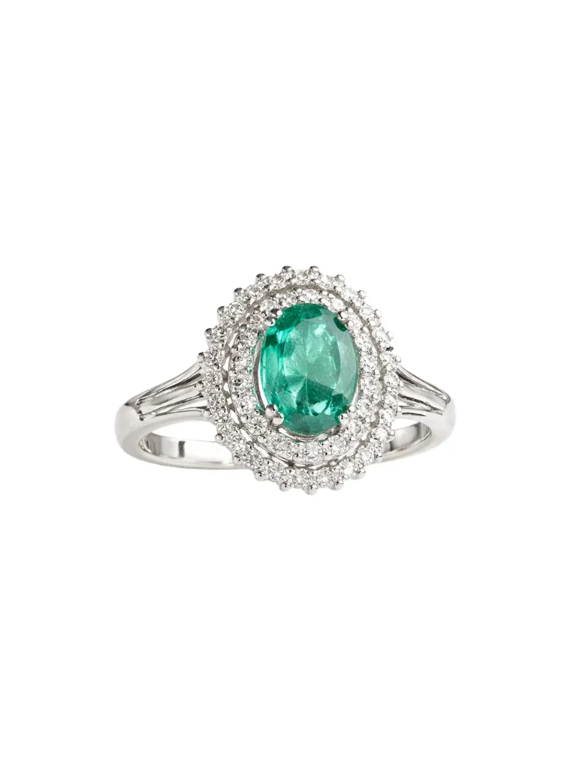1.71ct Diamond Emerald 18K Gold Halo Ring 1.71ct Diamond Emerald 18K Gold Halo Ring