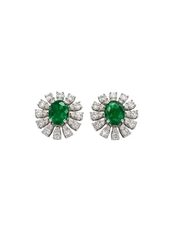 2.12ct Diamond Emerald 18K Gold Halo Earrings 2.12ct Diamond Emerald 18K Gold Halo Earrings