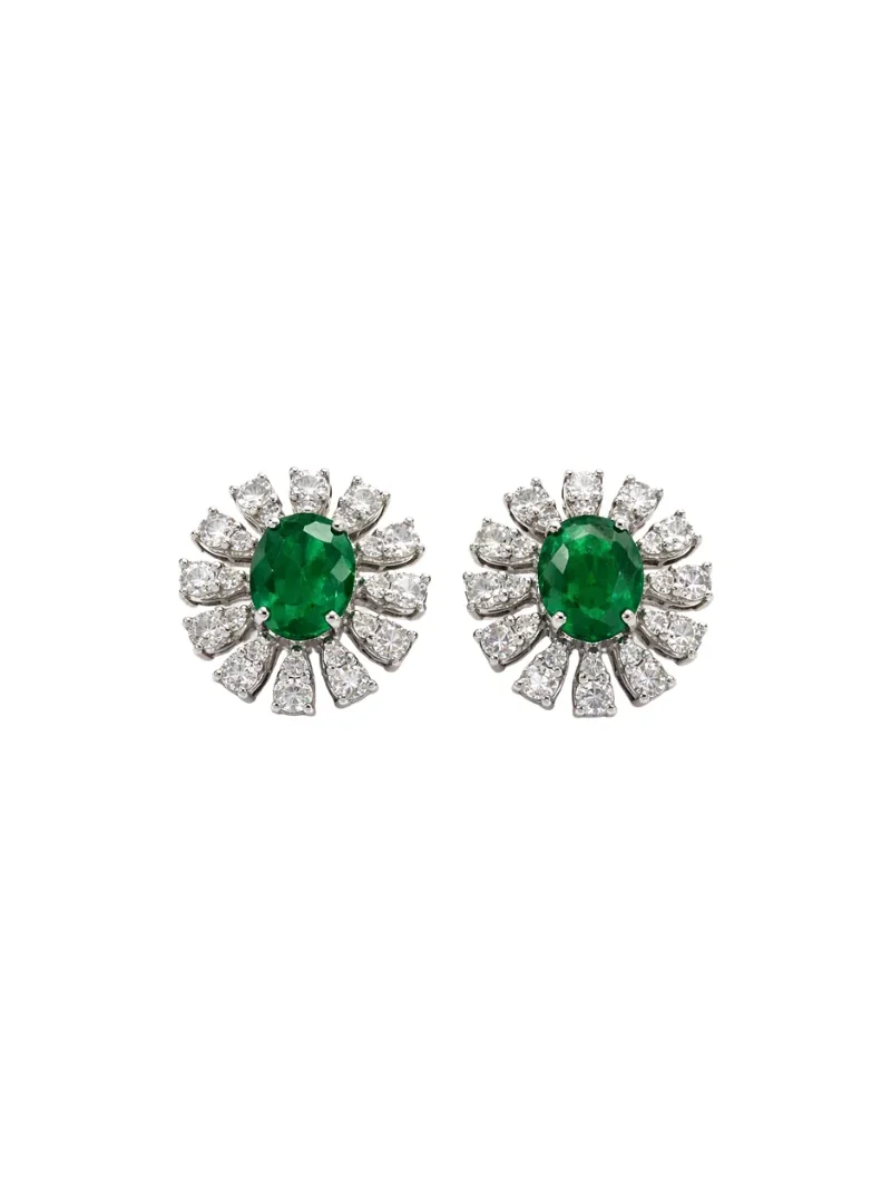 2.12ct Diamond Emerald 18K Gold Halo Earrings 2.12ct Diamond Emerald 18K Gold Halo Earrings