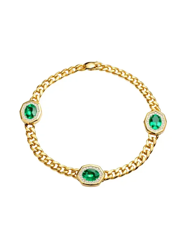 2.24ct Emerald Diamond 14K Gold Stationed Chain Bracelet