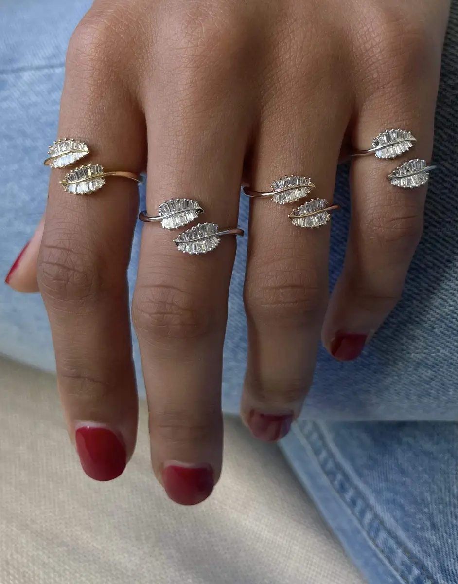 Anita Ko White Gold Small Diamond Palm Leaf Ring | Thumbnail 2