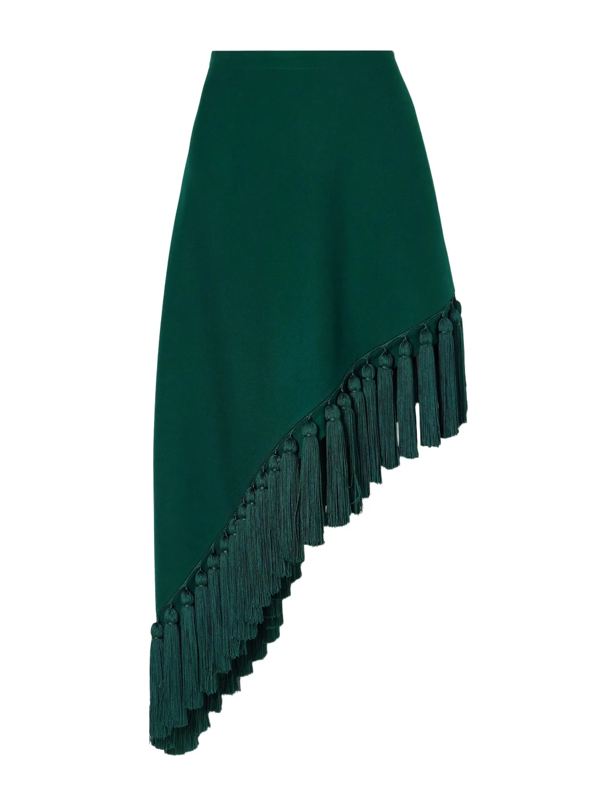 Tassle Fringed Asymmetric Wool-gabardine Midi Skirt