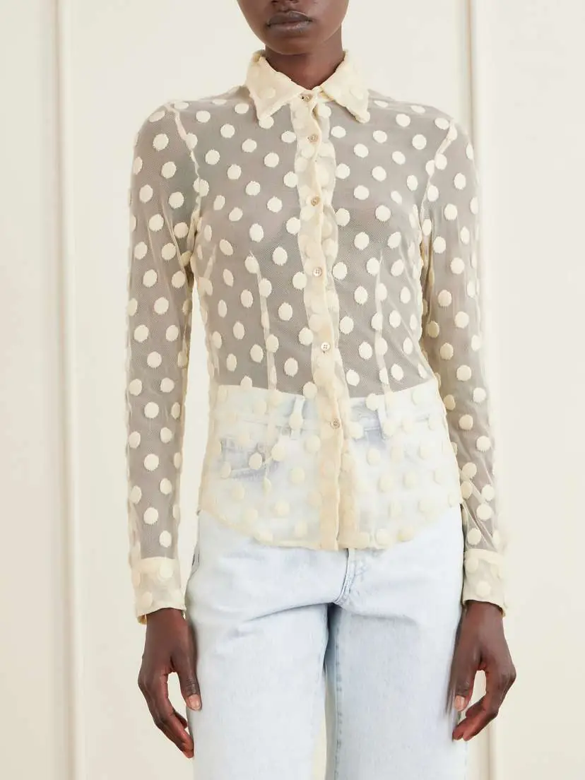 Dries Van Noten Polka-dot Cotton-blend Tulle Shirt | Thumbnail 3 Dries Van Noten Polka-dot Cotton-blend Tulle Shirt | Thumbnail 3