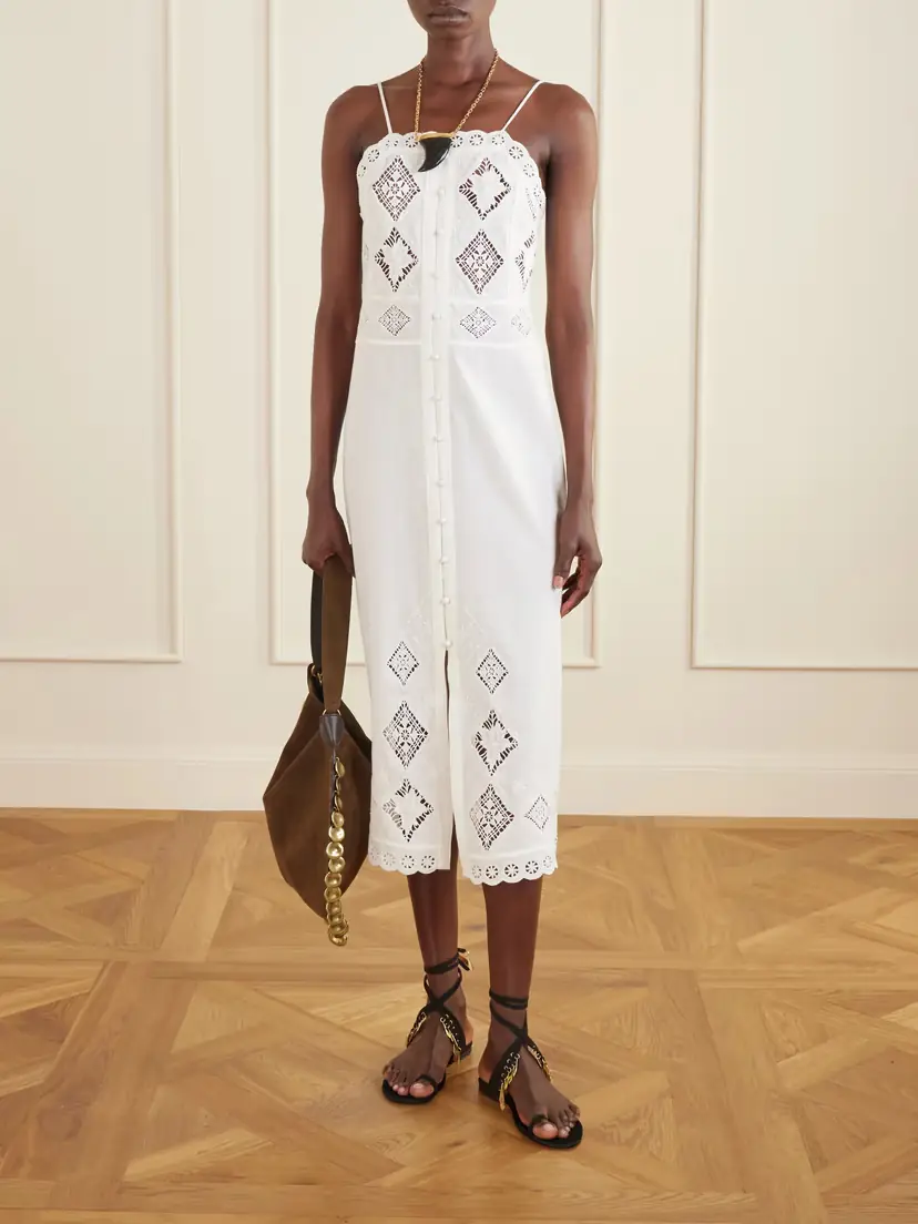 Isabel Marant Nelsane Broderie Anglaise Cotton And Linen-blend Midi Dress | Thumbnail 2 Isabel Marant Nelsane Broderie Anglaise Cotton And Linen-blend Midi Dress | Thumbnail 2