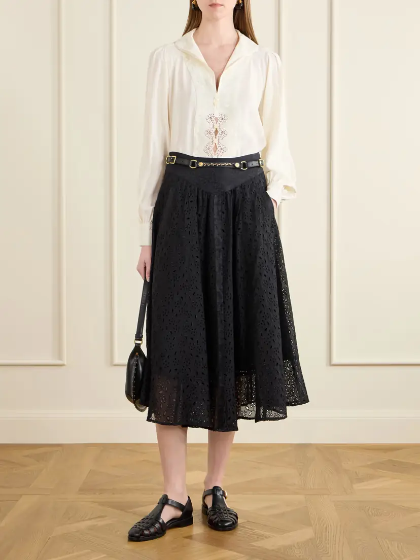 MAISON MAYLE Djuna Broderie Anglaise Silk Midi Skirt | Thumbnail 2