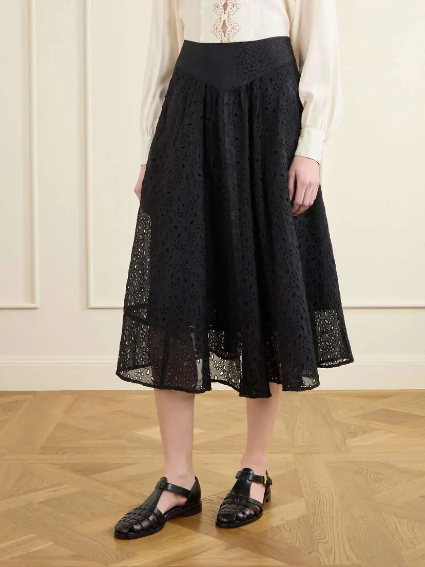 MAISON MAYLE Djuna Broderie Anglaise Silk Midi Skirt | Thumbnail 3