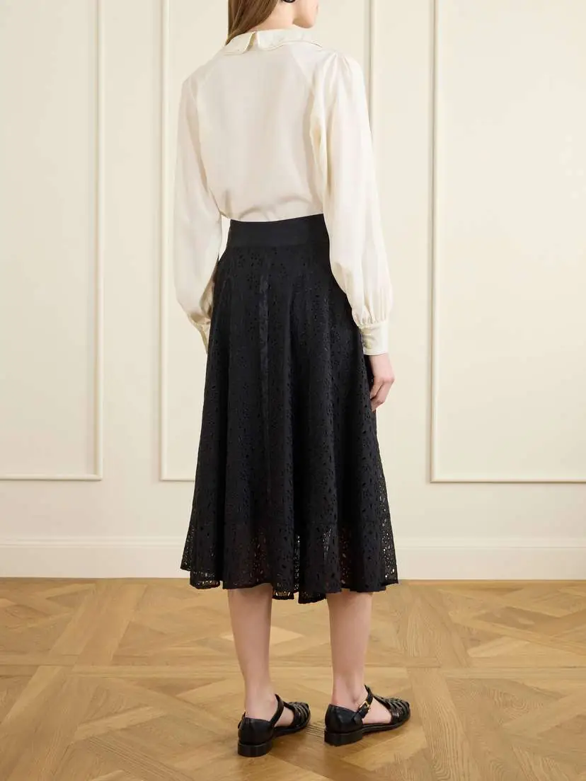 MAISON MAYLE Djuna Broderie Anglaise Silk Midi Skirt | Thumbnail 4