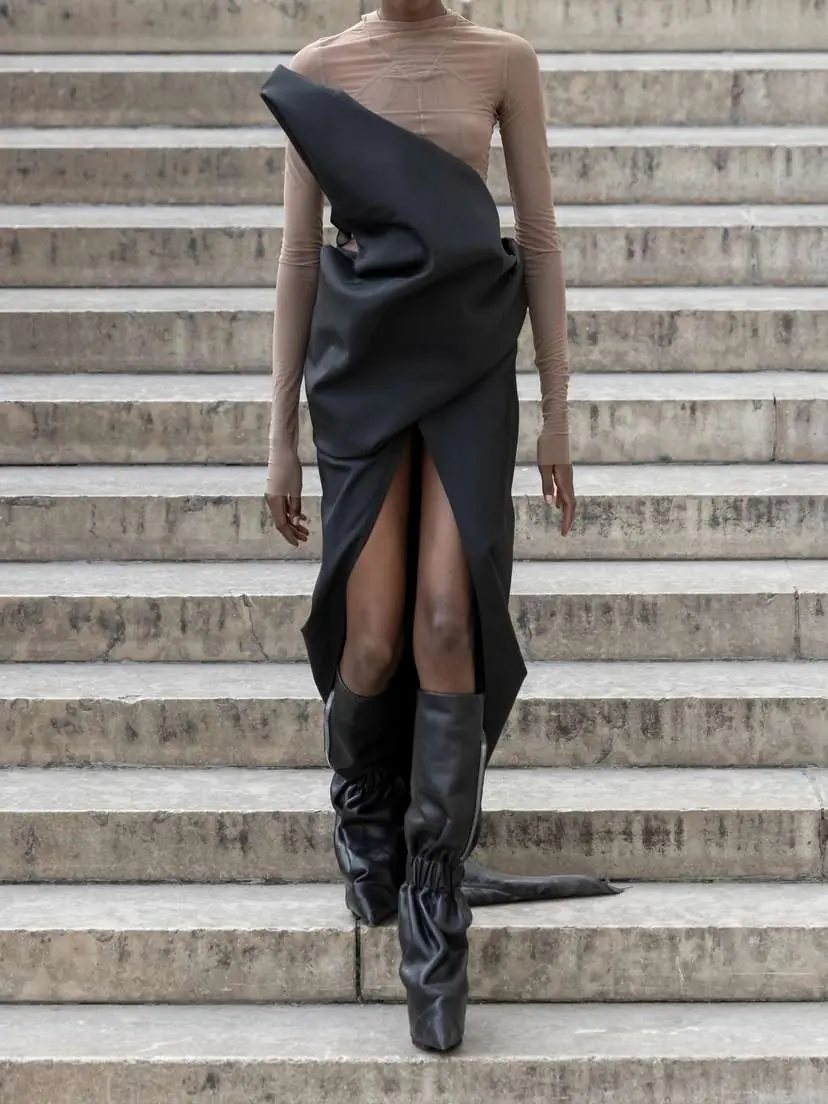 Rick Owens Draped Woven Maxi Skirt | Thumbnail 5
