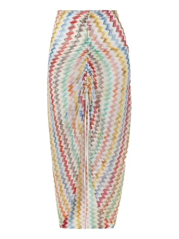 Gathered Striped Metallic Crochet-knit Midi Skirt Gathered Striped Metallic Crochet-knit Midi Skirt