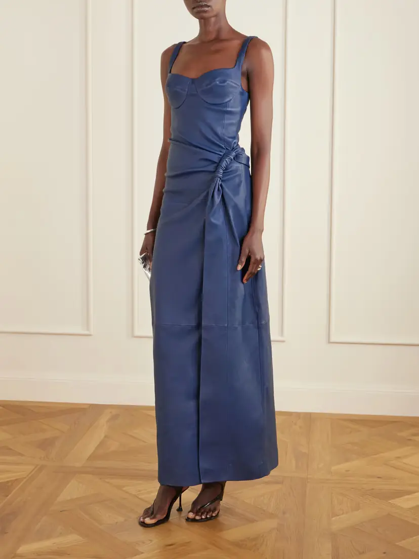 Simkhai Lyle Draped Leather Midi Dress | Thumbnail 2 Simkhai Lyle Draped Leather Midi Dress | Thumbnail 2