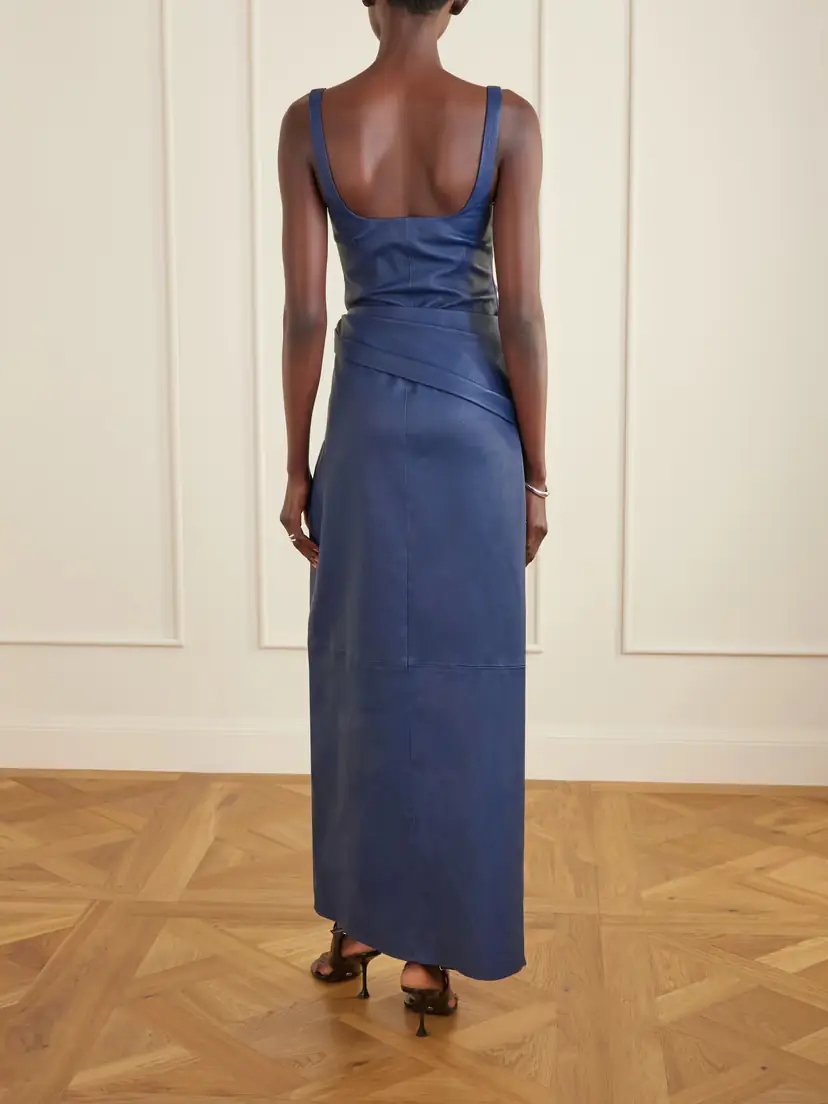 Simkhai Lyle Draped Leather Midi Dress | Thumbnail 3 Simkhai Lyle Draped Leather Midi Dress | Thumbnail 3