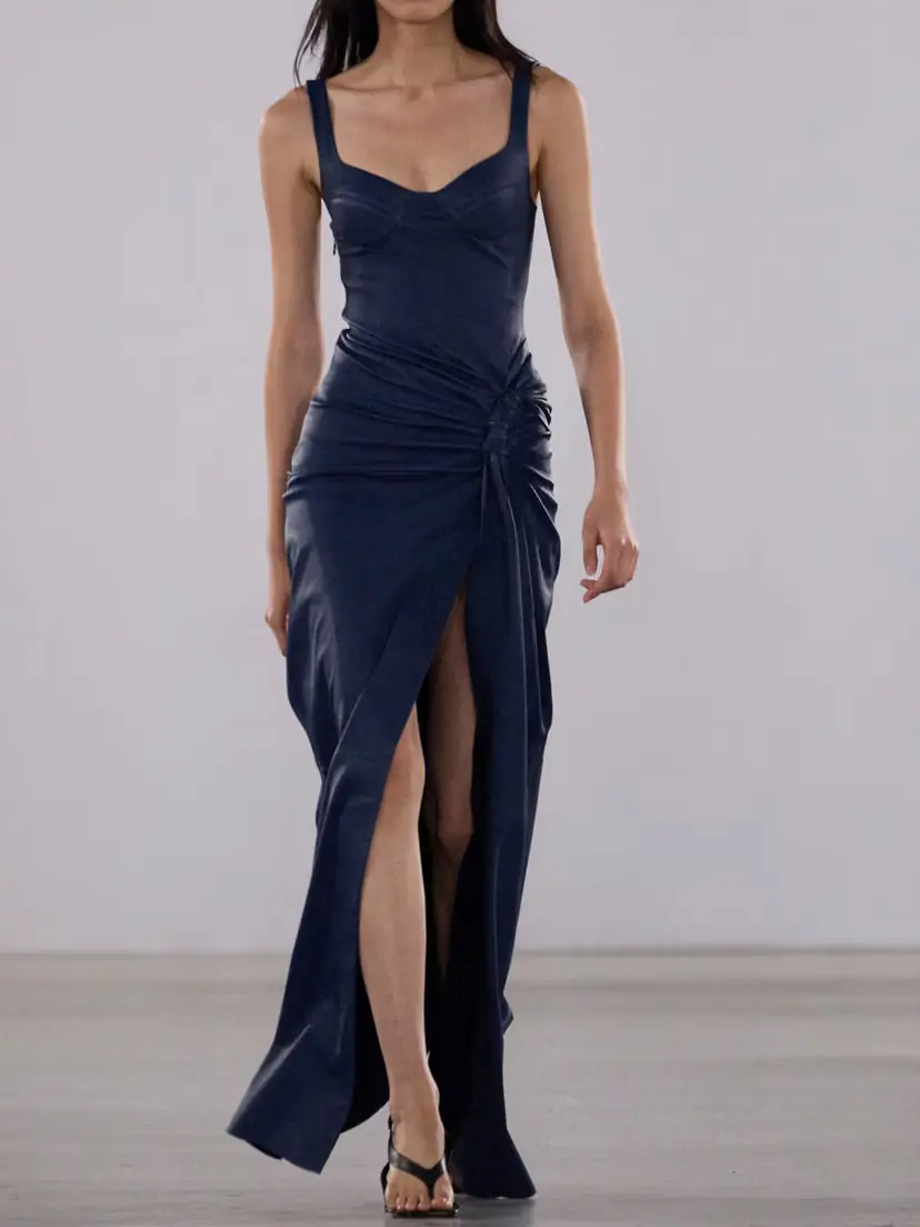 Simkhai Lyle Draped Leather Midi Dress | Thumbnail 5 Simkhai Lyle Draped Leather Midi Dress | Thumbnail 5