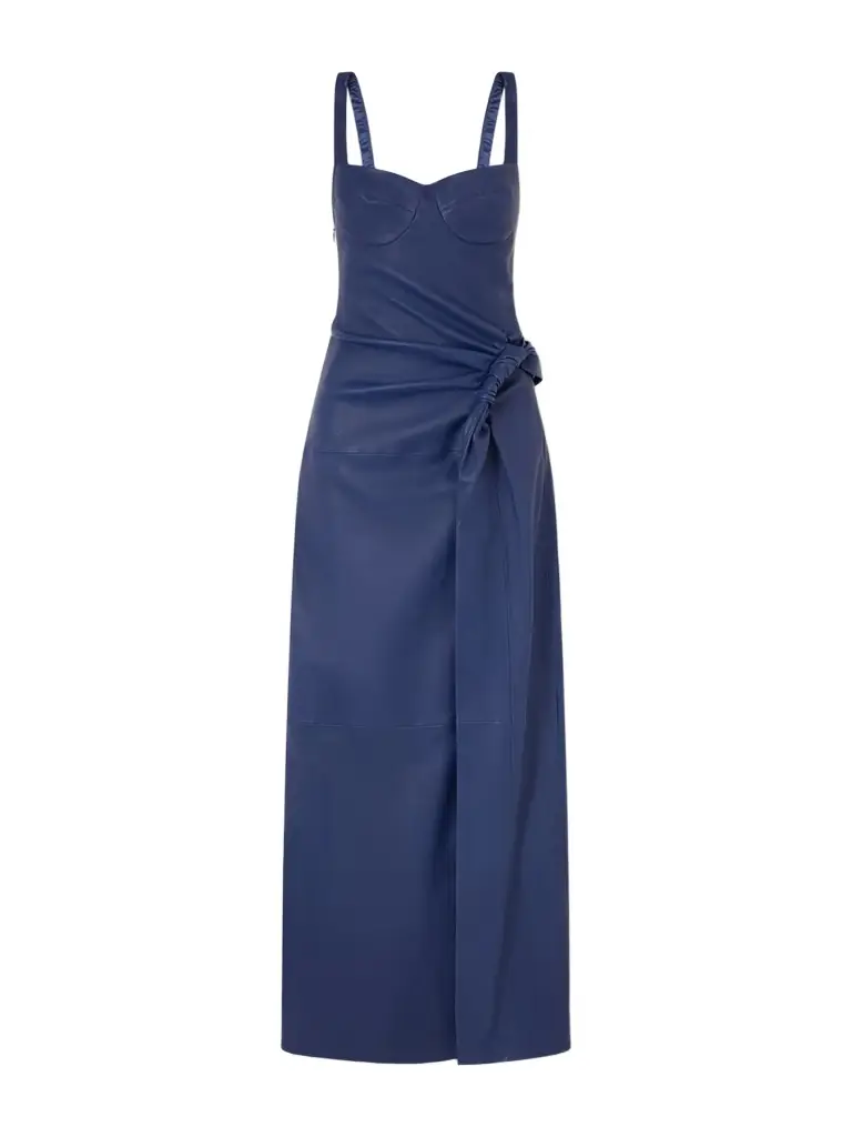Lyle Draped Leather Midi Dress Lyle Draped Leather Midi Dress
