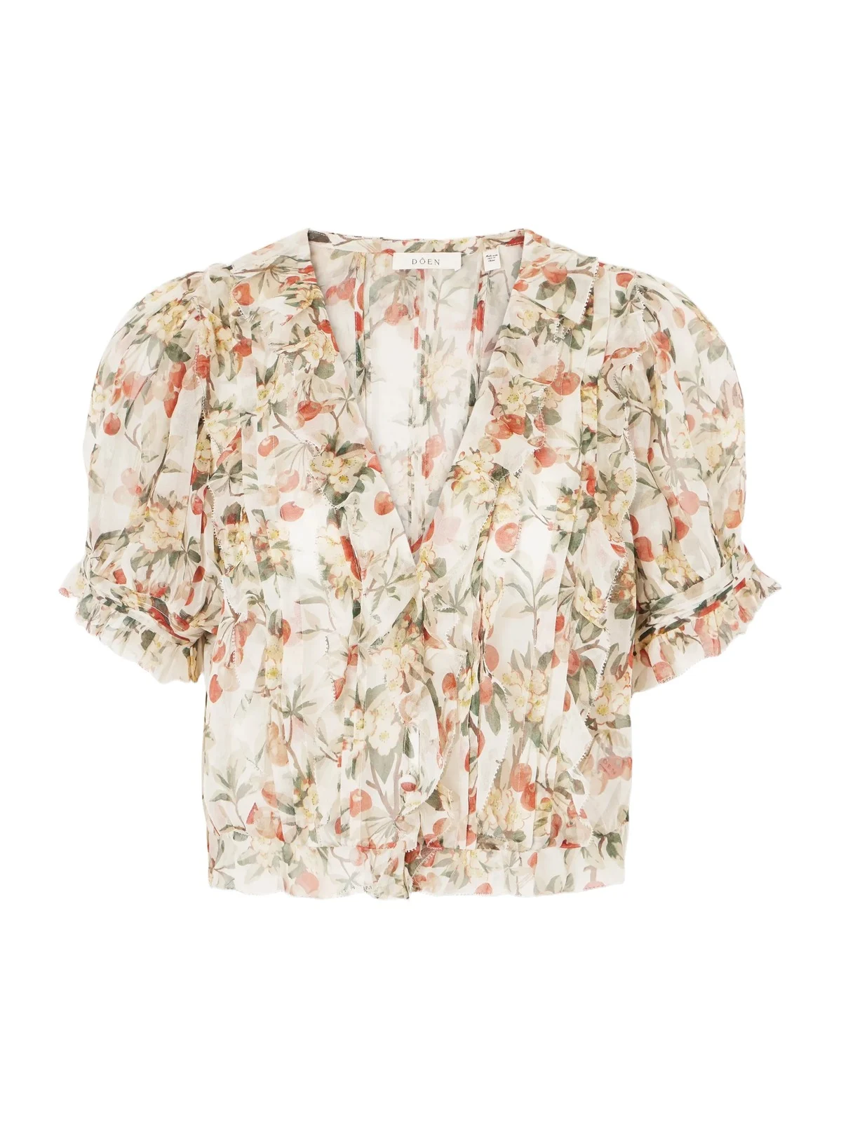 DÔEN Salona Pintucked Ruffled Floral-print Silk-georgette Blouse