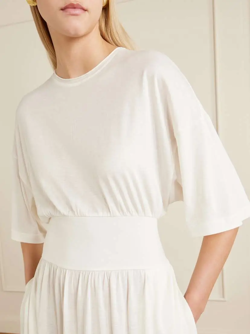 TOTEME Gathered Organic Cotton And Silk-blend Midi Dress | Thumbnail 4 TOTEME Gathered Organic Cotton And Silk-blend Midi Dress | Thumbnail 4