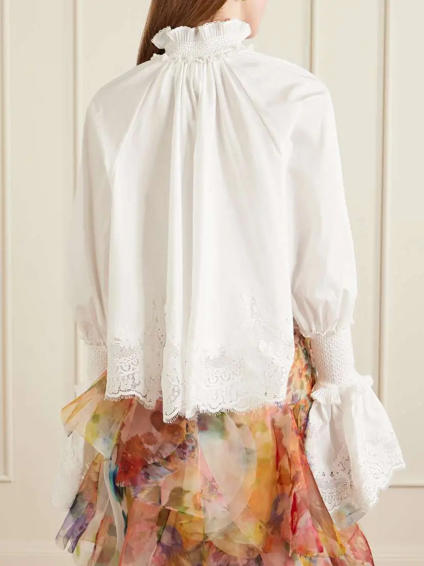 Zimmermann Lace-trimmed Shirred Cotton Blouse | Thumbnail 4