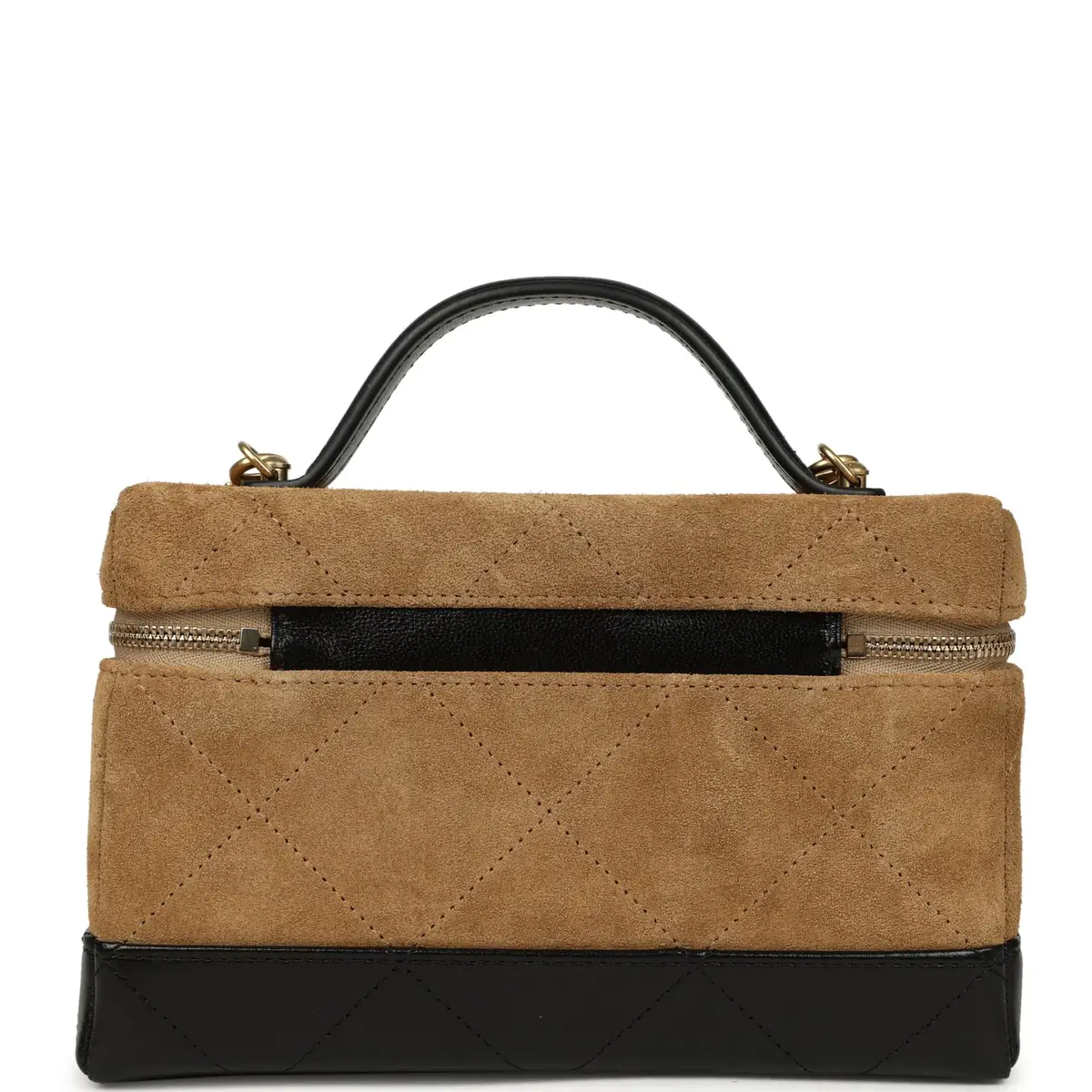 Chanel Chanel Coco Base Top Handle Long Vanity Case with Chain Brown Suede and Black Shiny Lambskin Antique Gold Hardware | Thumbnail 4 Chanel Chanel Coco Base Top Handle Long Vanity Case with Chain Brown Suede and Black Shiny Lambskin Antique Gold Hardware | Thumbnail 4