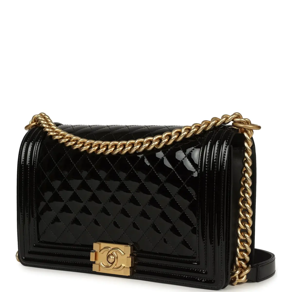 Chanel Chanel Medium Boy Bag Black Patent Antique Gold Hardware | Thumbnail 5 Chanel Chanel Medium Boy Bag Black Patent Antique Gold Hardware | Thumbnail 5