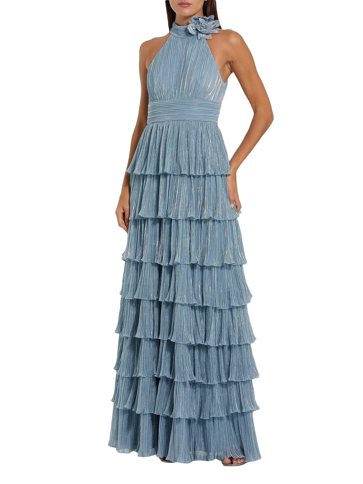 Women's Metallic Pleated Tiered Gown Women's Metallic Pleated Tiered Gown