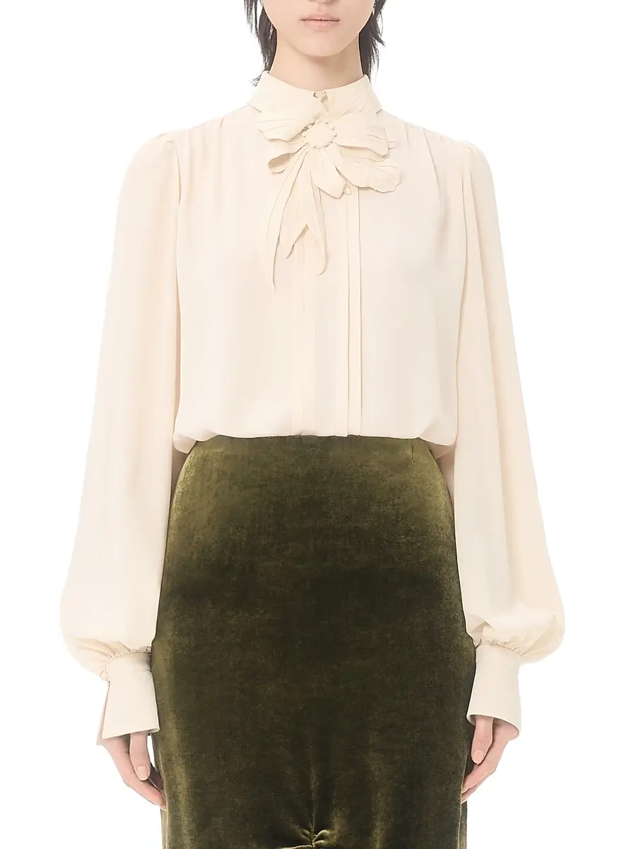 Valentino Women's Embroidered Crepe De Chine Top | Thumbnail 2