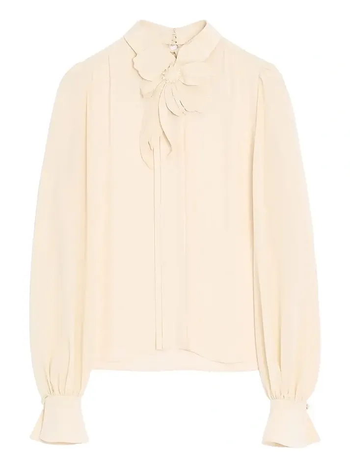 Women's Embroidered Crepe De Chine Top