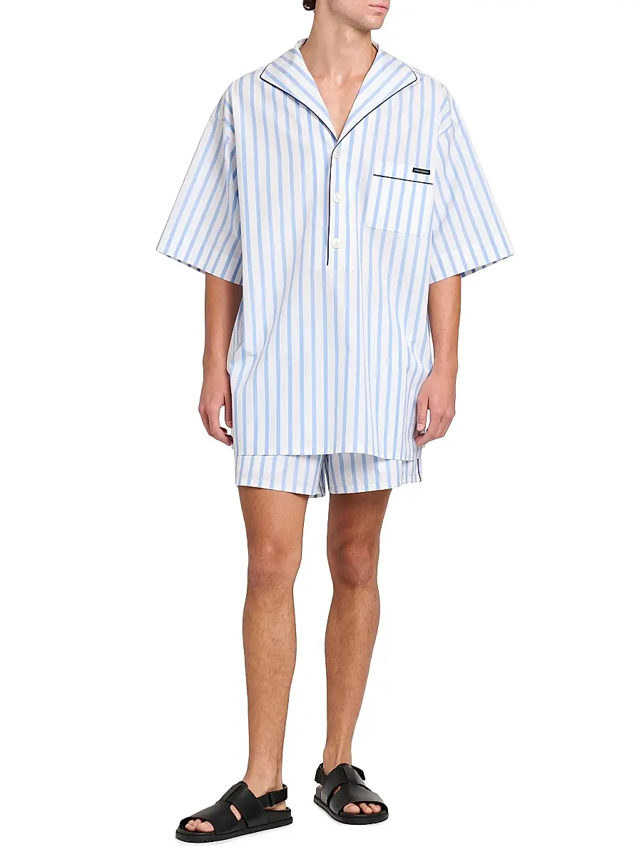 Dolce & Gabbana Men's Striped Cotton-Silk Pajama Shirt | Thumbnail 2 Dolce & Gabbana Men's Striped Cotton-Silk Pajama Shirt | Thumbnail 2