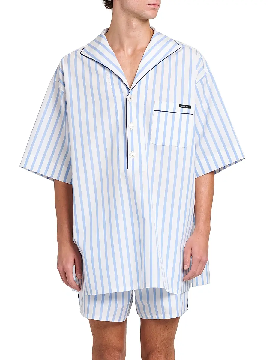 Dolce & Gabbana Men's Striped Cotton-Silk Pajama Shirt | Thumbnail 3 Dolce & Gabbana Men's Striped Cotton-Silk Pajama Shirt | Thumbnail 3