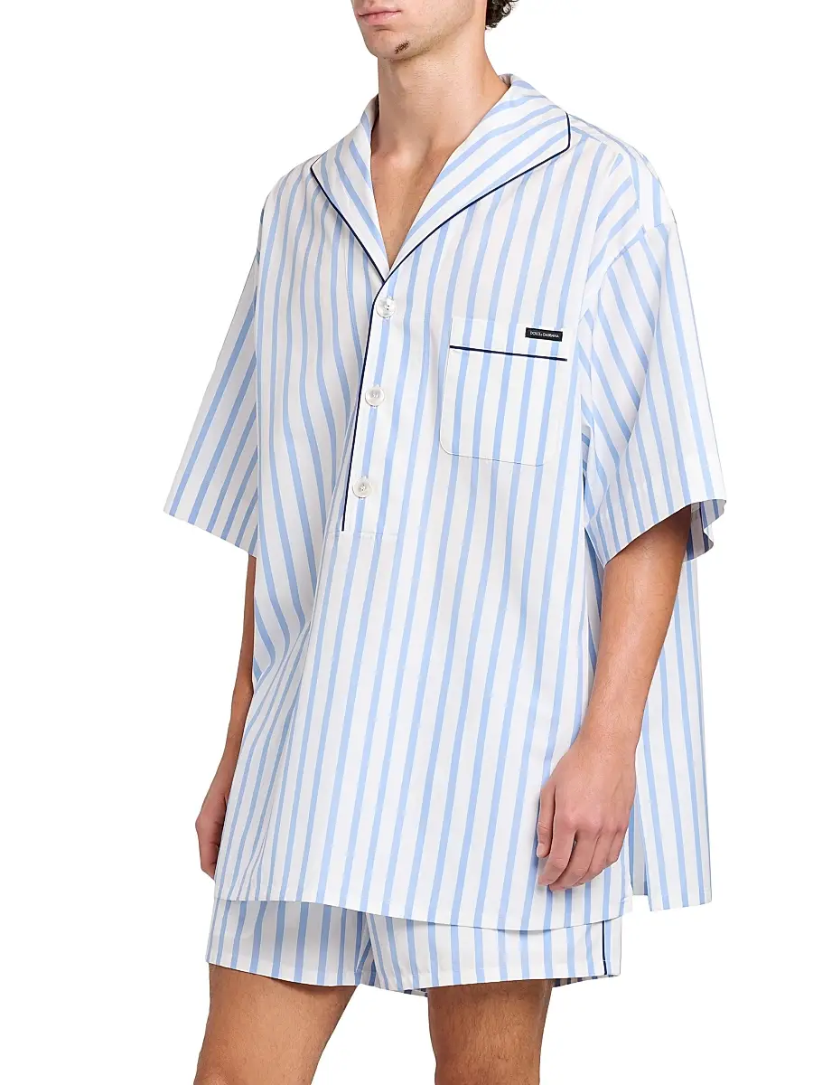 Dolce & Gabbana Men's Striped Cotton-Silk Pajama Shirt | Thumbnail 4 Dolce & Gabbana Men's Striped Cotton-Silk Pajama Shirt | Thumbnail 4