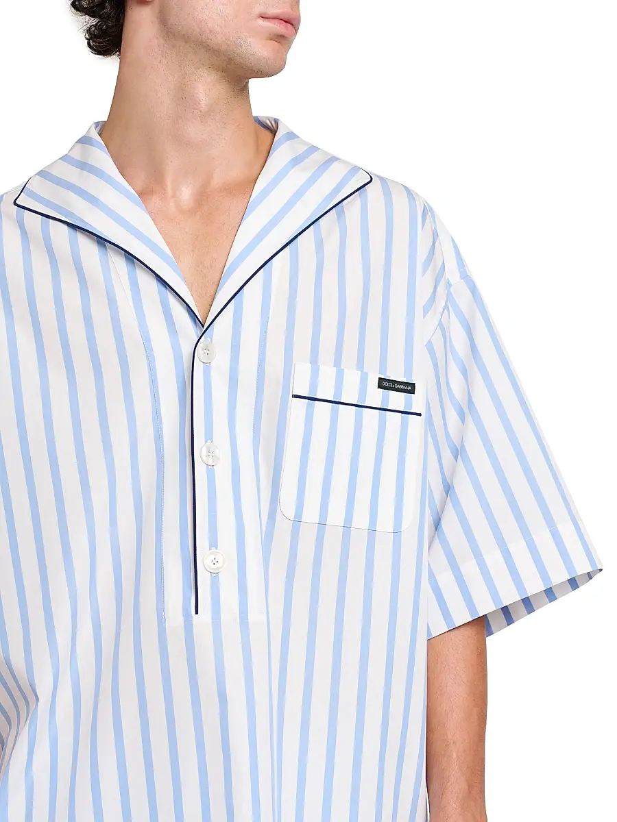 Dolce & Gabbana Men's Striped Cotton-Silk Pajama Shirt | Thumbnail 6 Dolce & Gabbana Men's Striped Cotton-Silk Pajama Shirt | Thumbnail 6
