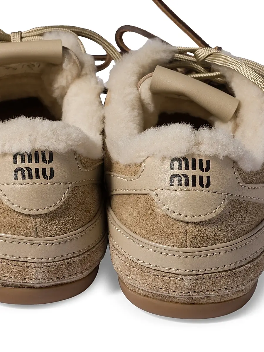 Miu Miu Women's Gymnasium Suede and Shearling Sneakers - Beige Khaki | Thumbnail 2 Miu Miu Women's Gymnasium Suede and Shearling Sneakers - Beige Khaki | Thumbnail 2
