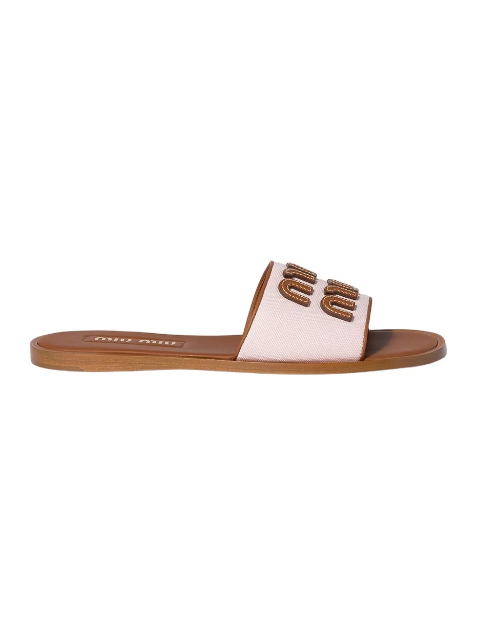 Miu Miu Women's Canvas and Leather Slides - Pink