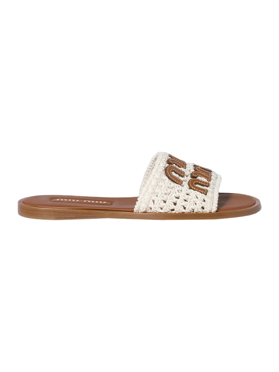 Women's Crochet and Leather Flat Slides Women's Crochet and Leather Flat Slides