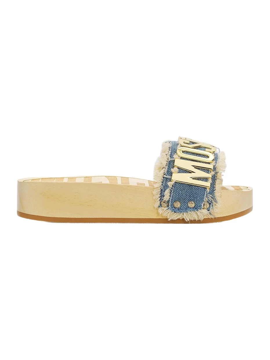 MOSCHINO Women's Logo Denim Slide Sandals