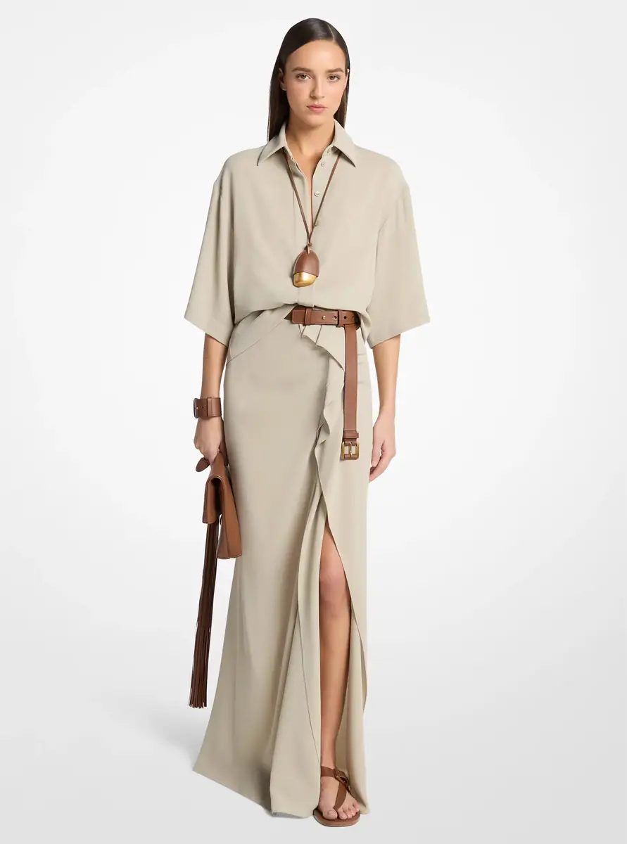 Michael Kors Collection Wool Crepe Pareo Skirt in Natural | Thumbnail 6