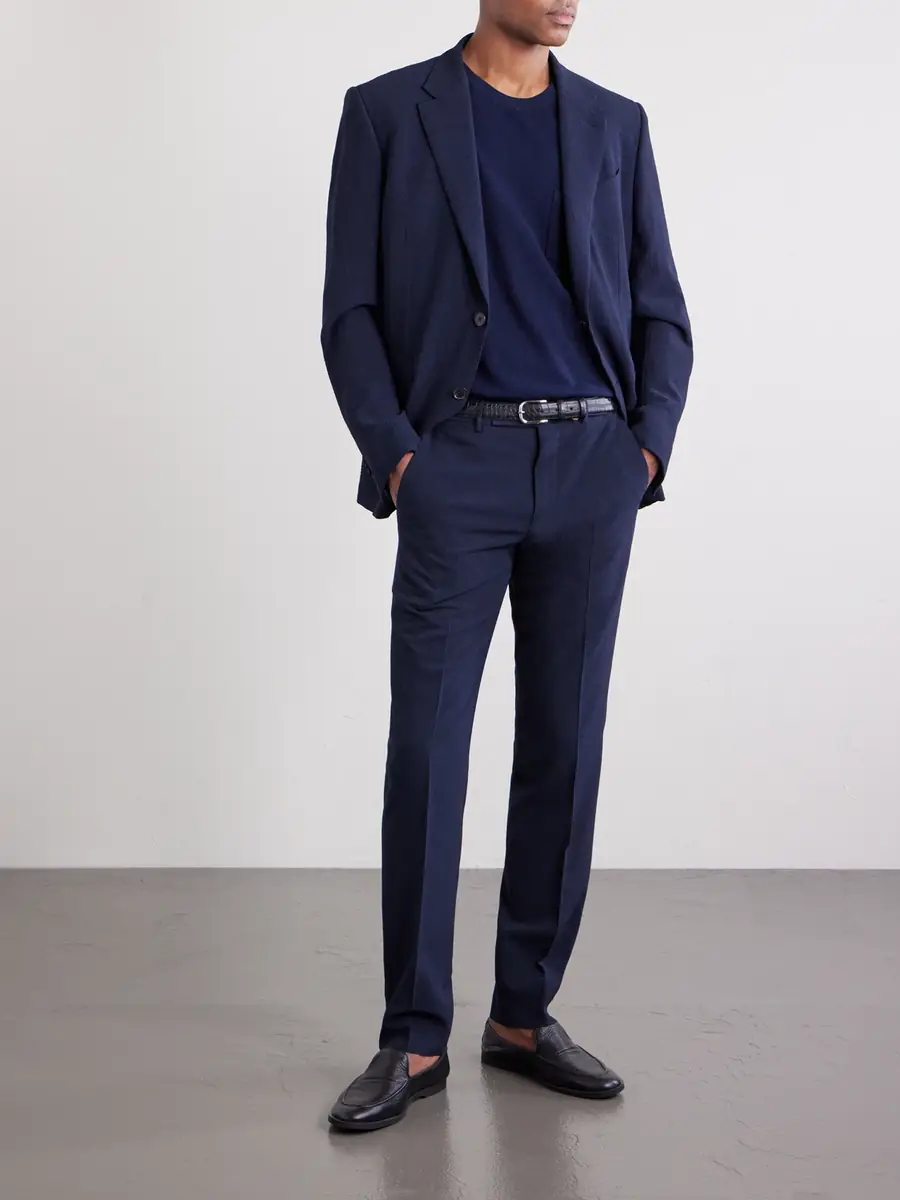 Zegna Straight-Leg Wool, Silk and Linen-Blend Seersucker Trousers - Men | Thumbnail 2