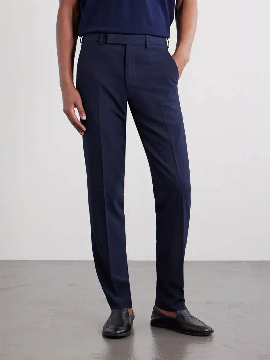Zegna Straight-Leg Wool, Silk and Linen-Blend Seersucker Trousers - Men | Thumbnail 3