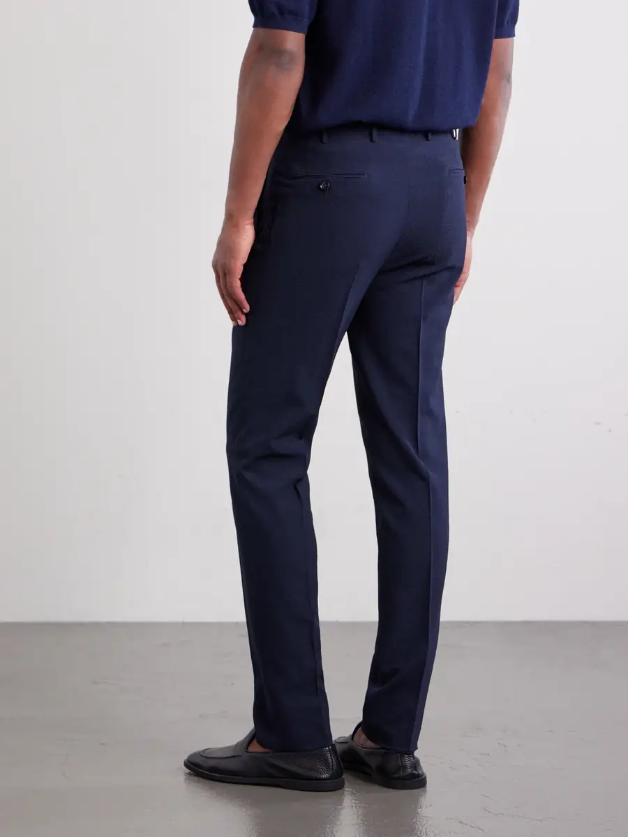Zegna Straight-Leg Wool, Silk and Linen-Blend Seersucker Trousers - Men | Thumbnail 4