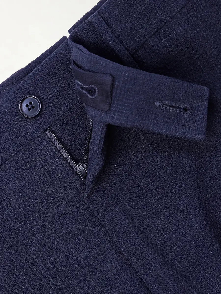 Zegna Straight-Leg Wool, Silk and Linen-Blend Seersucker Trousers - Men | Thumbnail 6