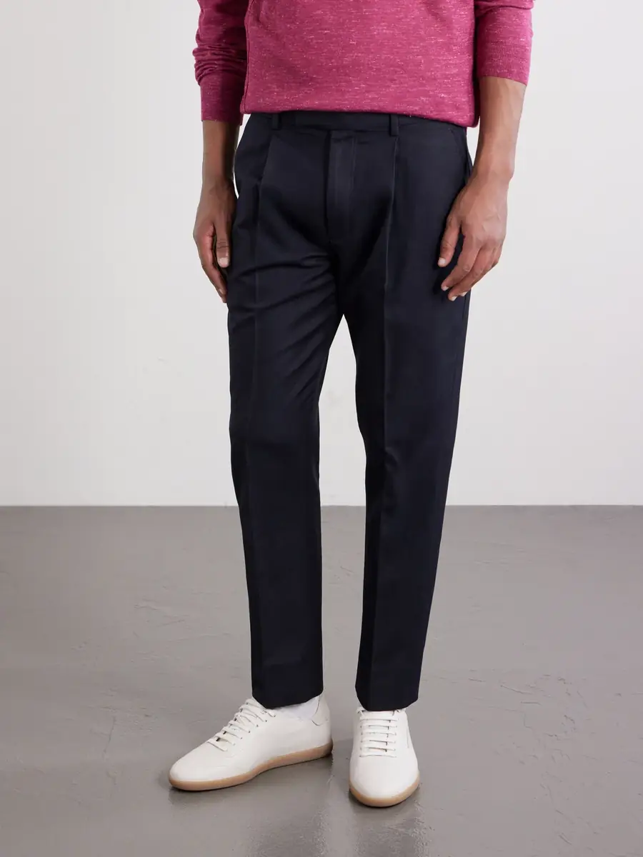 Zegna Straight-Leg Pleated Cotton and Linen-Blend Trousers - Men | Thumbnail 3