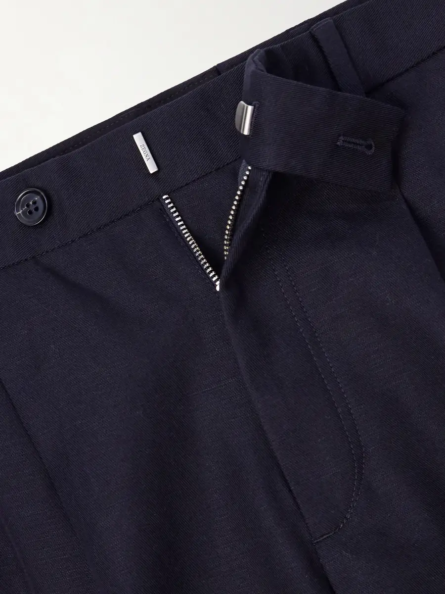 Zegna Straight-Leg Pleated Cotton and Linen-Blend Trousers - Men | Thumbnail 6