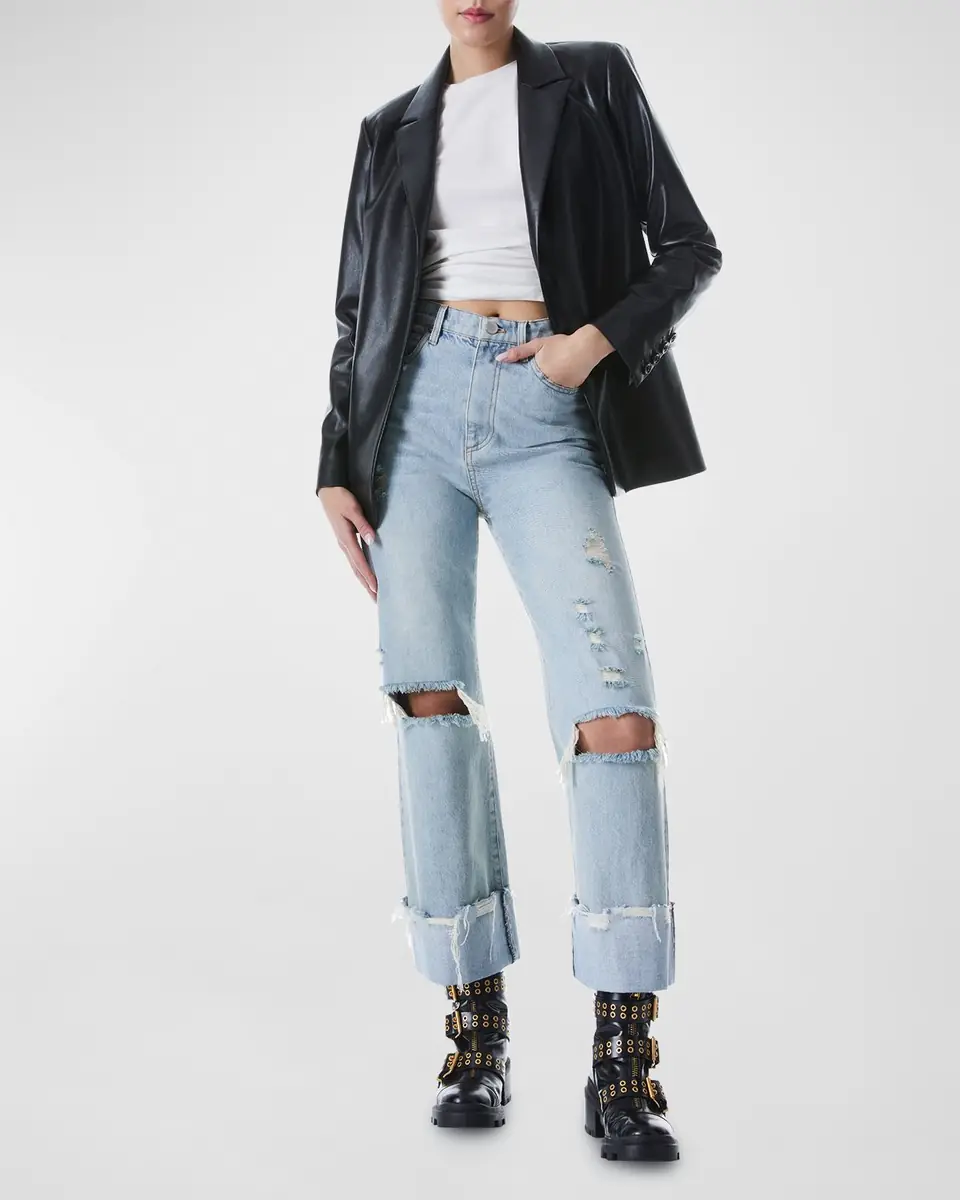 Alice + Olivia Denny Vegan Leather Tailored Blazer | Thumbnail 2 Alice + Olivia Denny Vegan Leather Tailored Blazer | Thumbnail 2