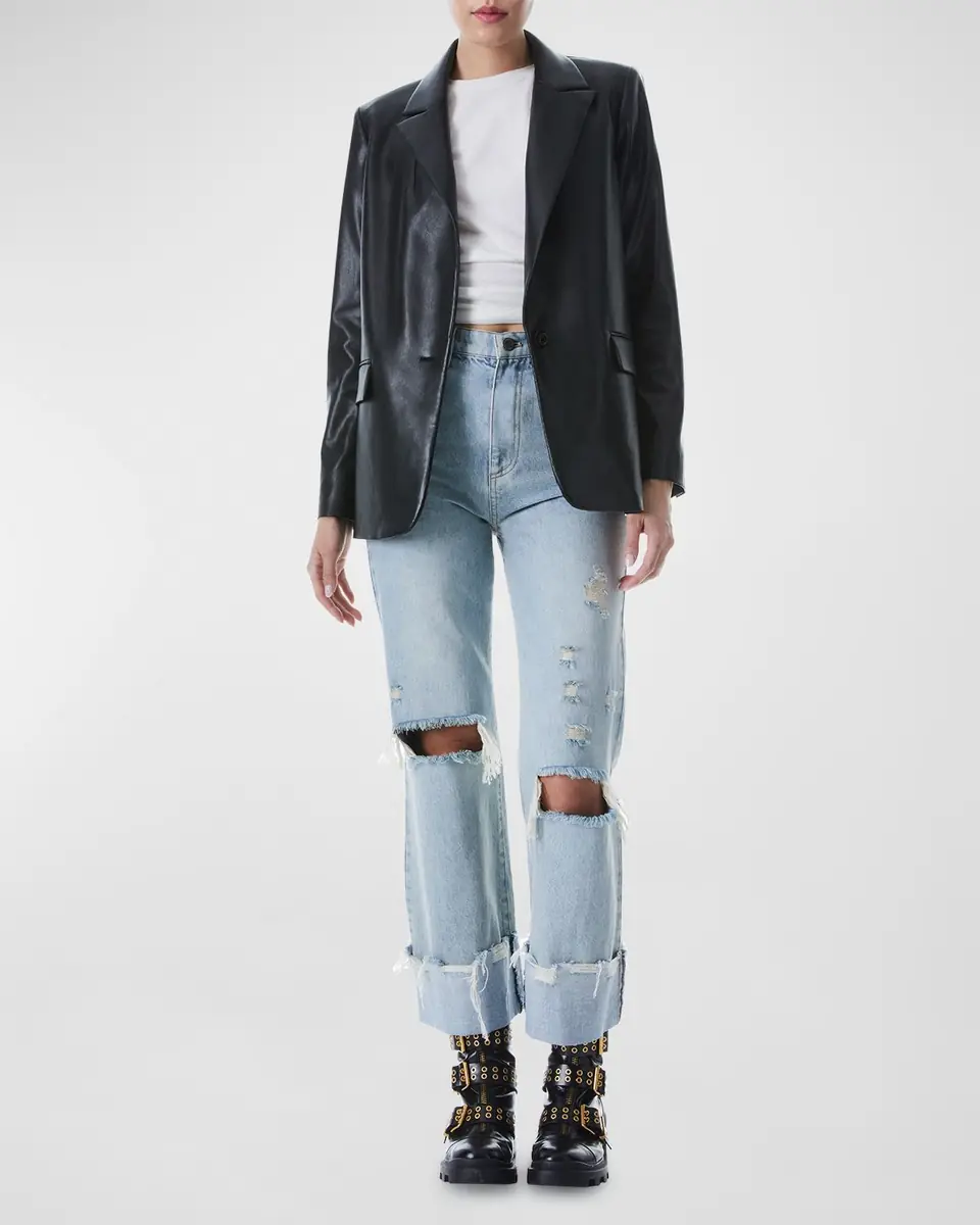 Alice + Olivia Denny Vegan Leather Tailored Blazer | Thumbnail 3 Alice + Olivia Denny Vegan Leather Tailored Blazer | Thumbnail 3