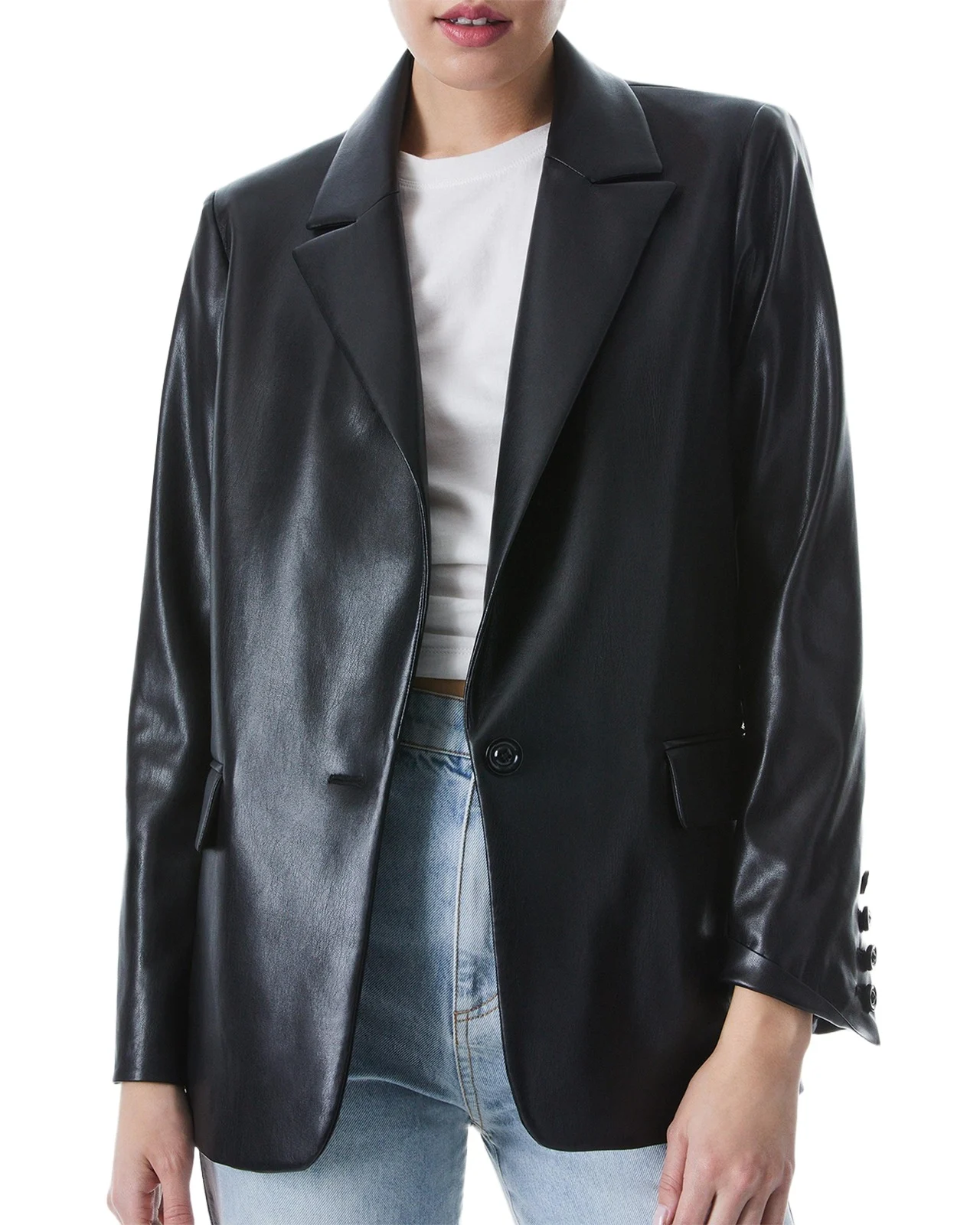 Alice + Olivia Denny Vegan Leather Tailored Blazer