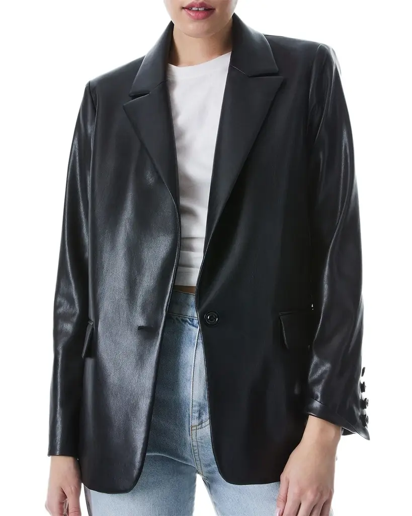 Alice + Olivia Denny Vegan Leather Tailored Blazer
