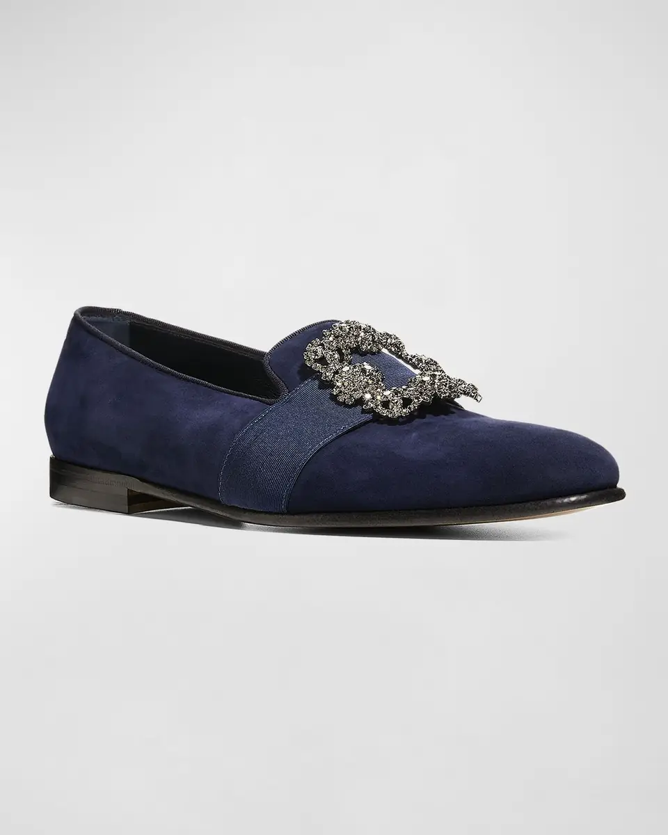 Manolo Blahnik Men's Carlton Buckle-Embellished Suede Loafers | Thumbnail 2 Manolo Blahnik Men's Carlton Buckle-Embellished Suede Loafers | Thumbnail 2